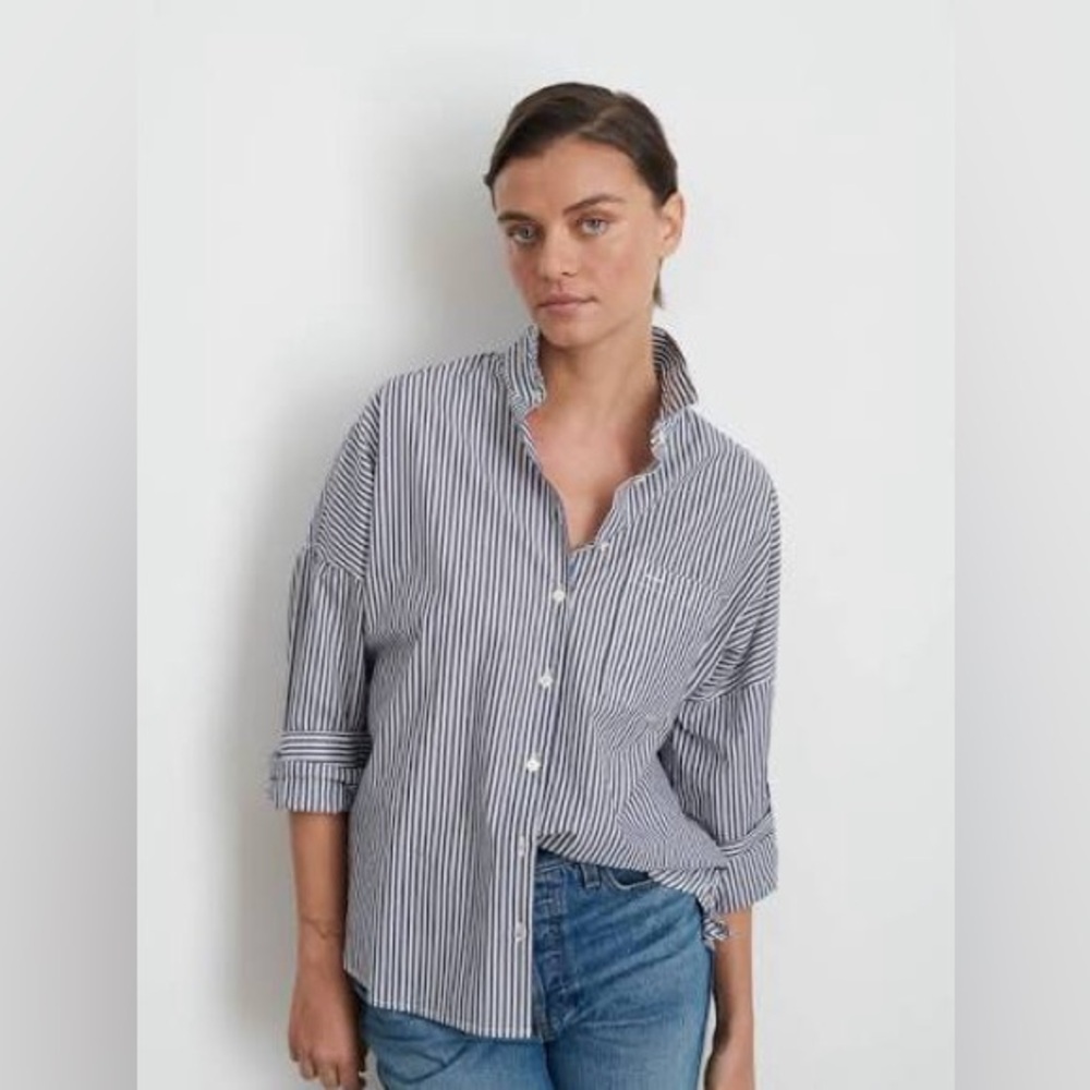 J. Crew Navy and White Striped Button-Down 665
